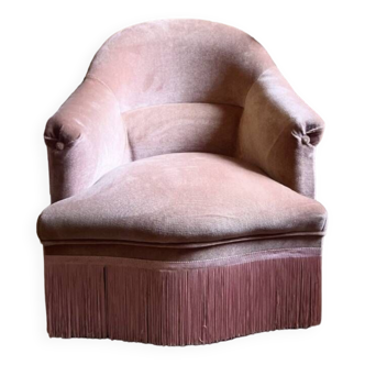 Old toad armchair in old pink velvet