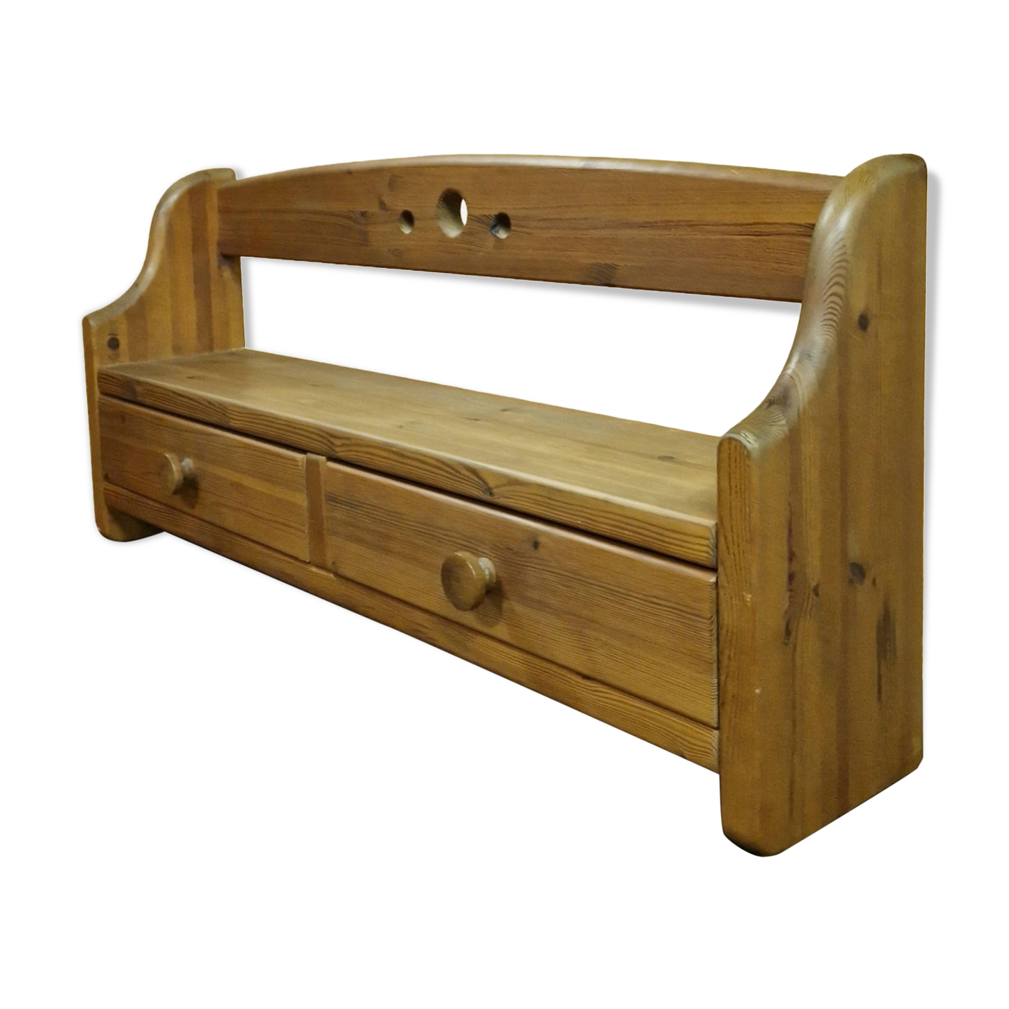 Brutalist solid pine wall mounted cabinet, Germany 1970s