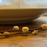Japanese earthenware dish with peacock motif