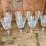 Lot verres anciens motif arabesque blanche