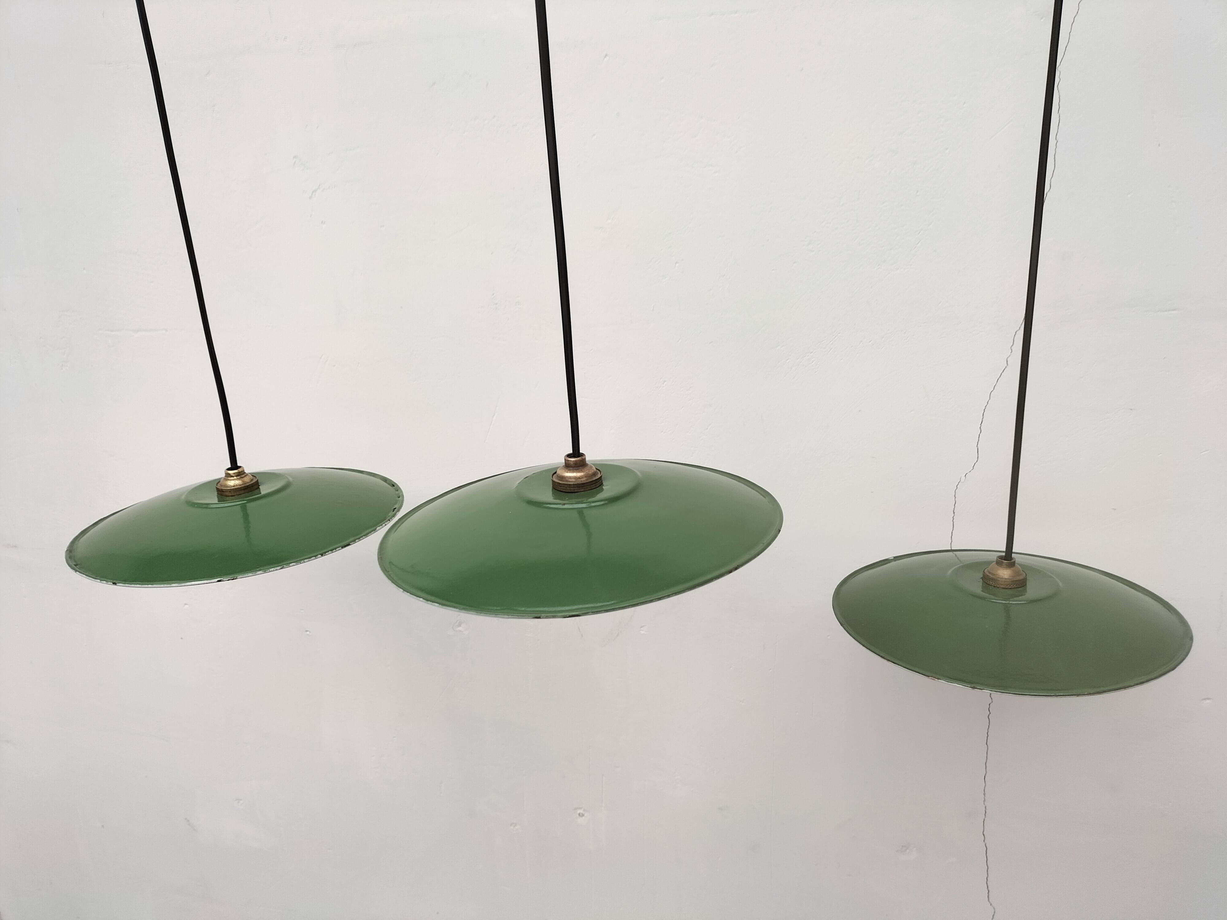 Enameled sheet metal pendant lights