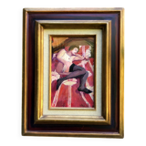 Jean Pesce. Nude with flowered sheets. Oil panel signed and framed