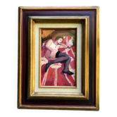 Jean Pesce. Nude with flowered sheets. Oil panel signed and framed