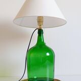 Mid-Century Green Glass Demijohn Table Lamp, Brass Fittings, Contemporary Shade
