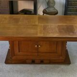 Solid oak table with central pedestal base and storage, Charles Dudouyt, 1950s