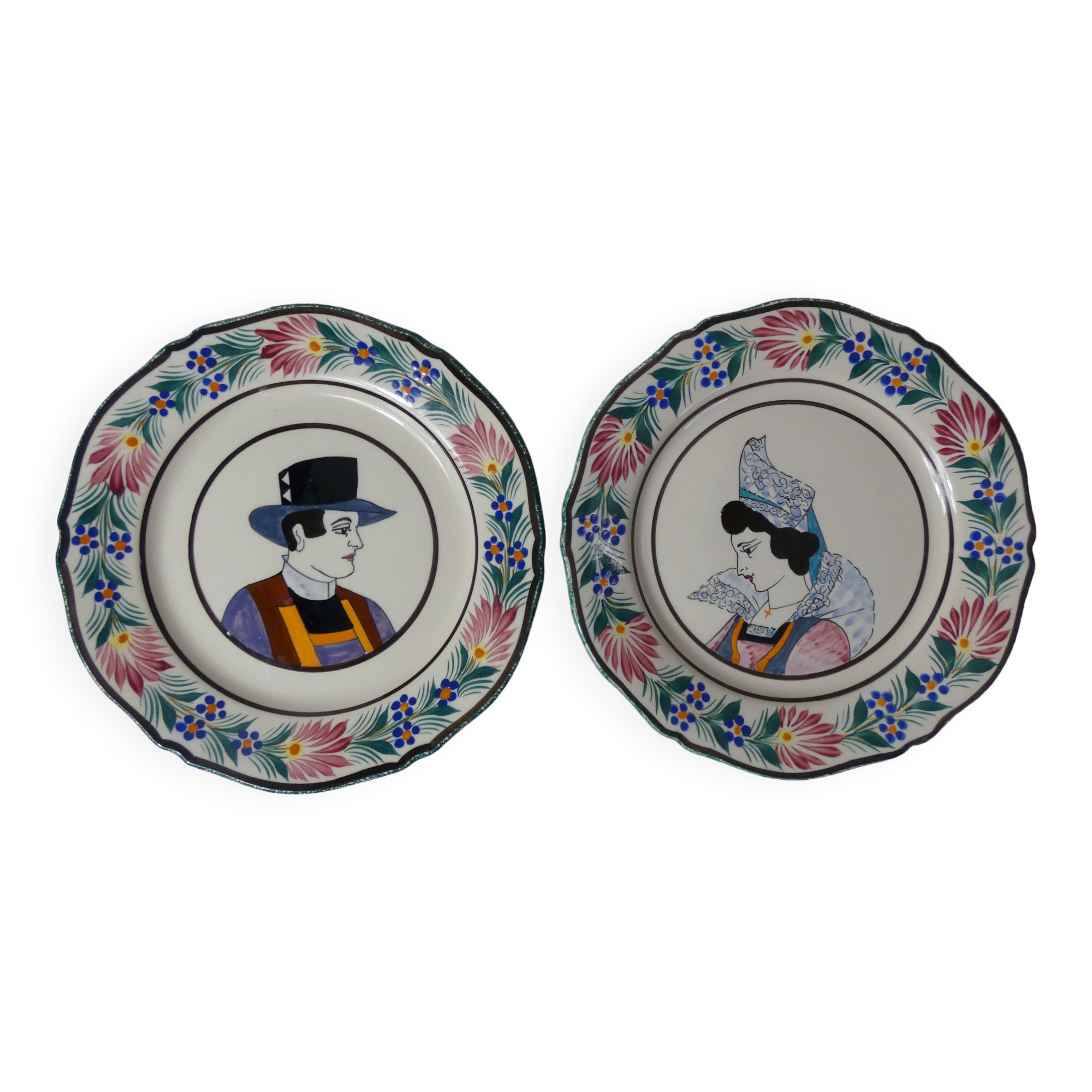 HB Quimper 2 flat plates Breton and Breton