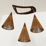 Teakwood and raffia bast cascading lamp by Rispal