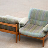 Pair of Scandinavian armchairs in teak and velvet, 1960