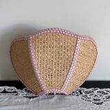 Flower applique in raffia and pink fabrics