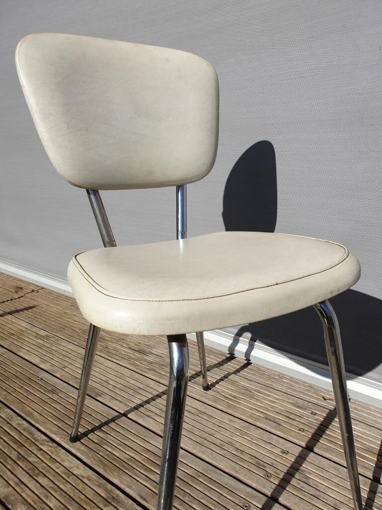 Chaise de bureau tubulaire acier chromé et simili blanc