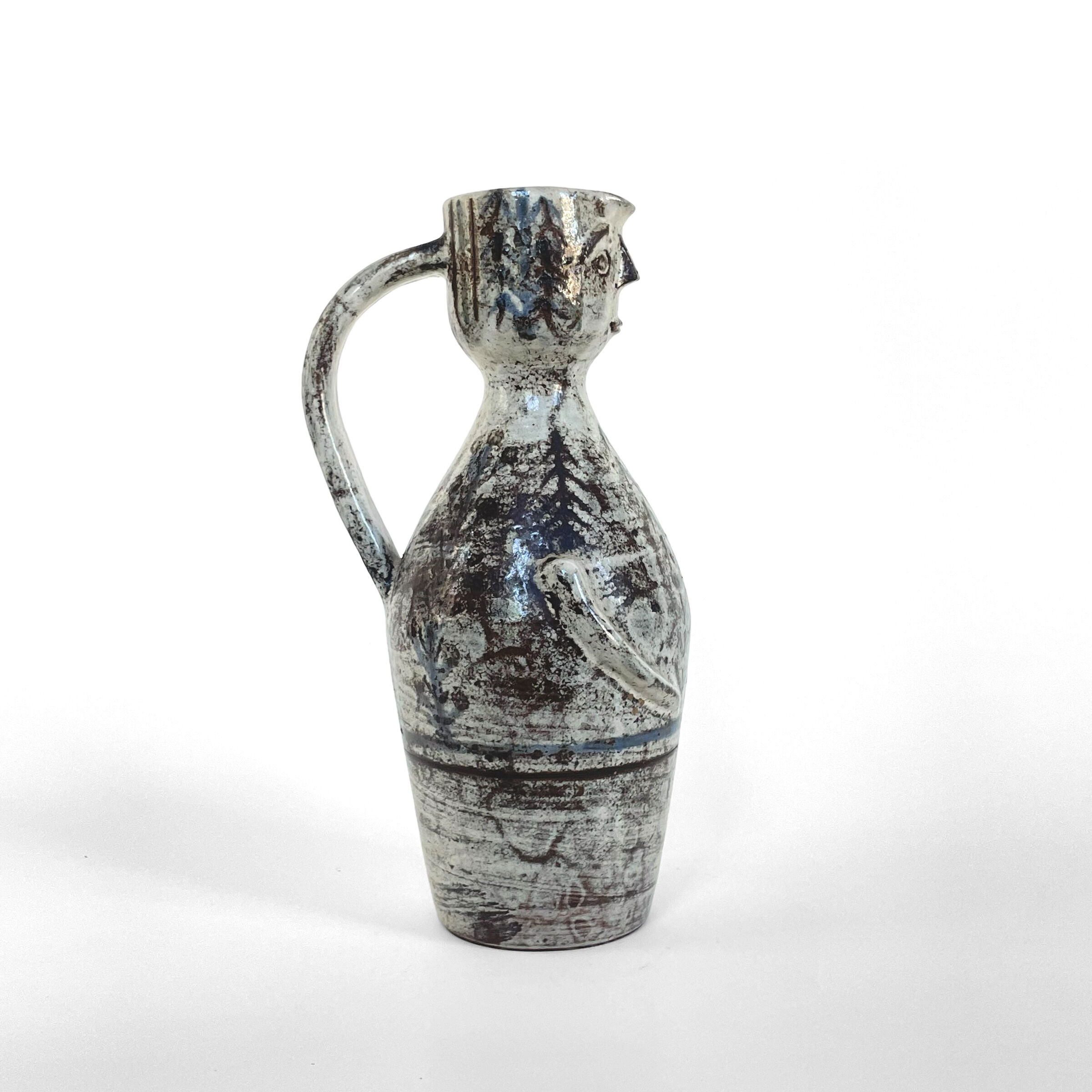 Anthropomorphic ceramic pitcher by Gustave Reynaud and Jean Derval, Atelier le Mûrier, Vallauris