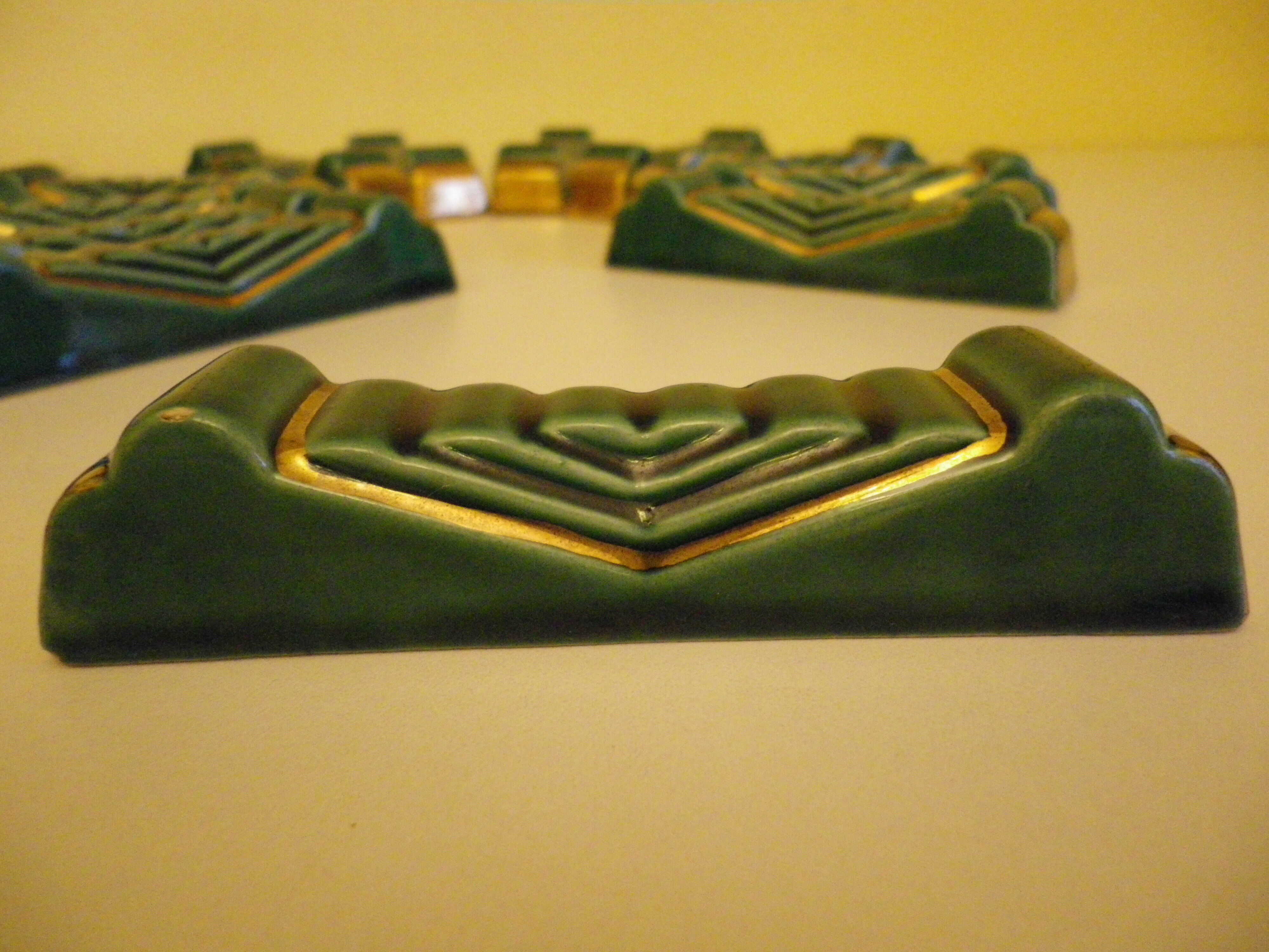 12 Doors green/golden ceramic knives - 1950s