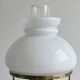 Vintage brass lamp with white opaline glass shade.