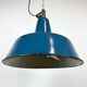 Industrial blue enamel factory lamp with cast iron top, 1960s