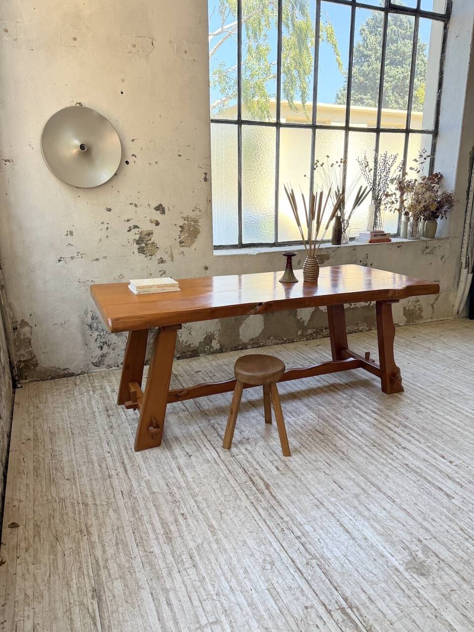 Aranjou farmhouse table in blond elm, 1950s