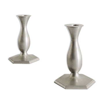 2 bougeoirs danois en étain par Just Andersen, années 1940