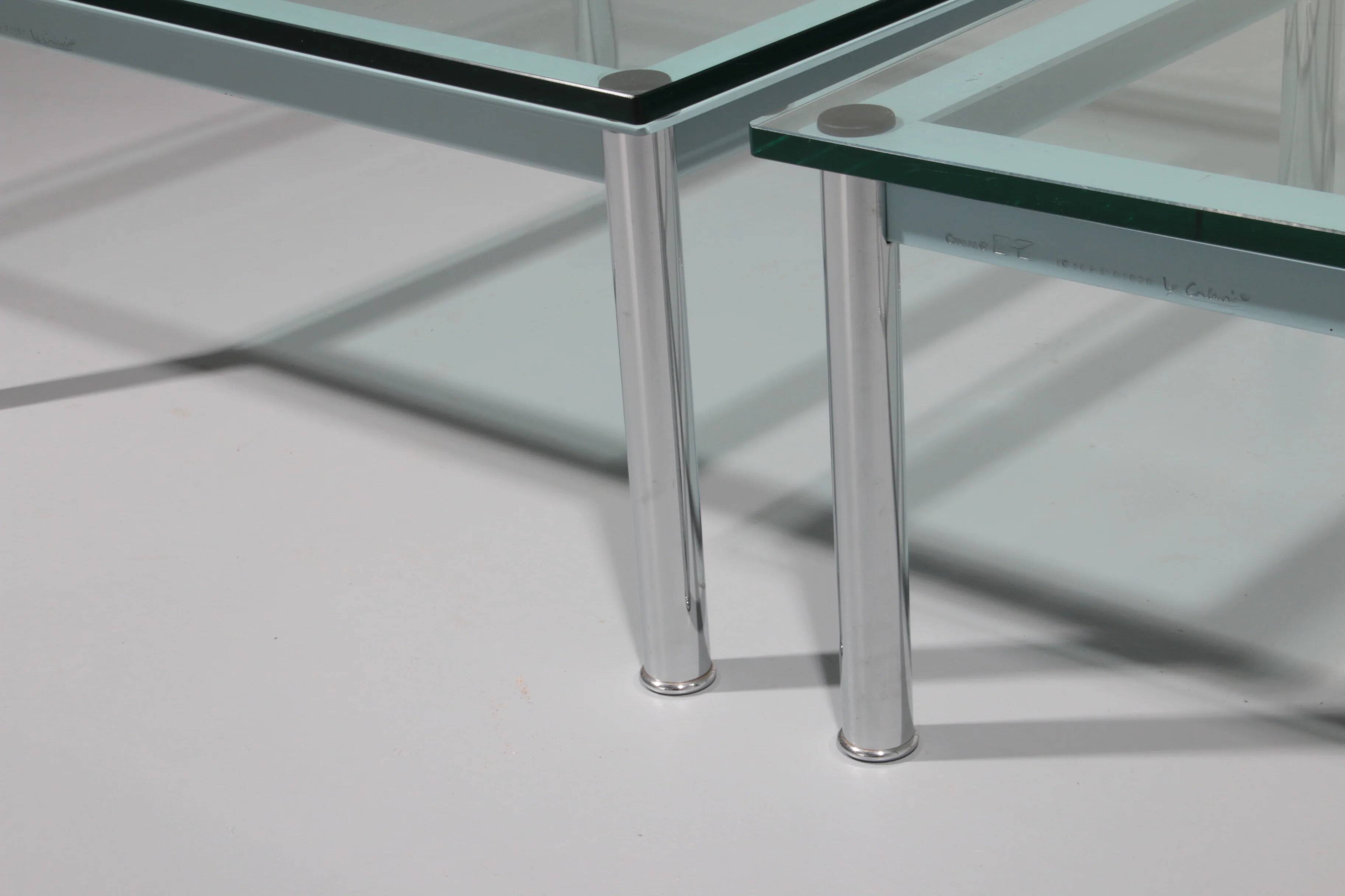 Cassina LC-10 coffee table by Le Corbusier – rare light blue glass edition