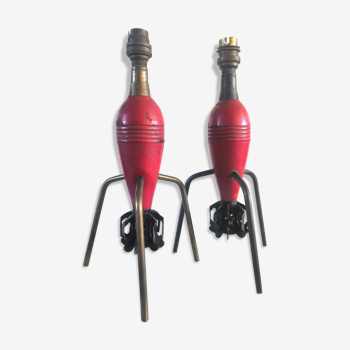 Pair of lamp tripod mortar shells design 50s