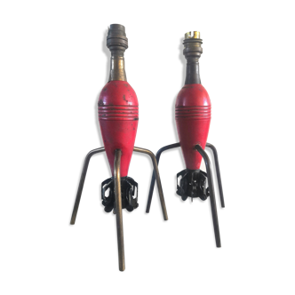 Pair of lamp tripod mortar shells design 50s