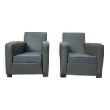 Paire de fauteuils club en Skaï vert 1940