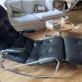 Fauteuil à bascule en cuir noir, Banmüller