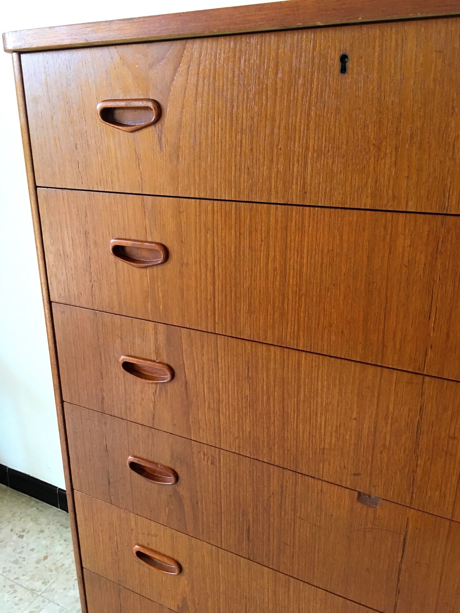 Scandinavian vintage teak stamped dresser 60s