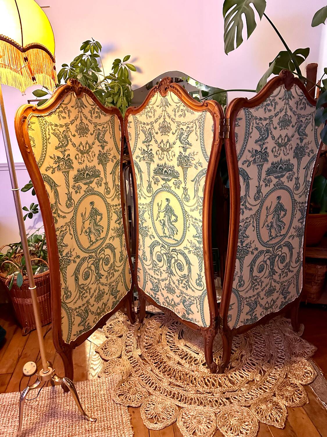 Old wooden and fabric screen