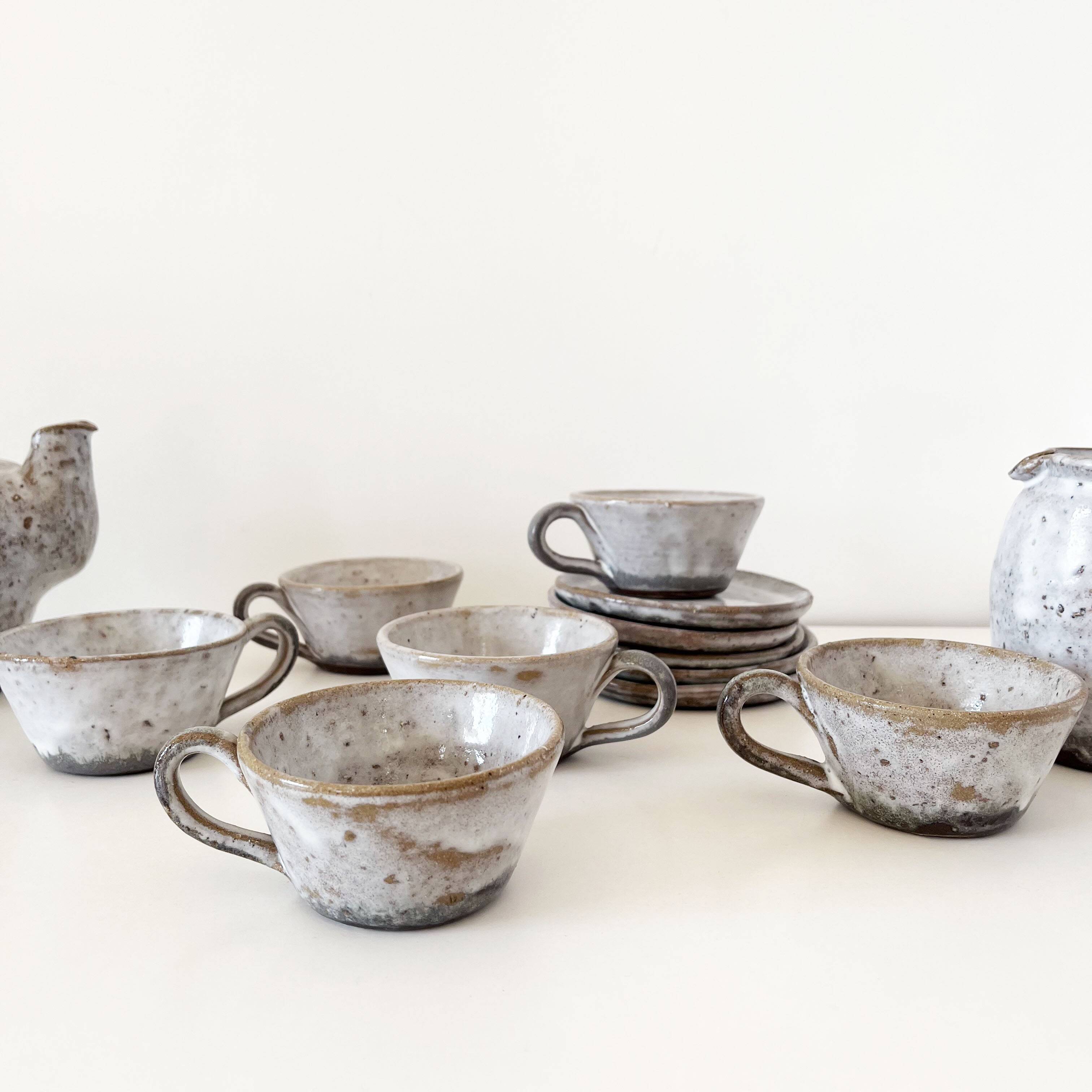 Service à café, tasses en grès émaillé vintage