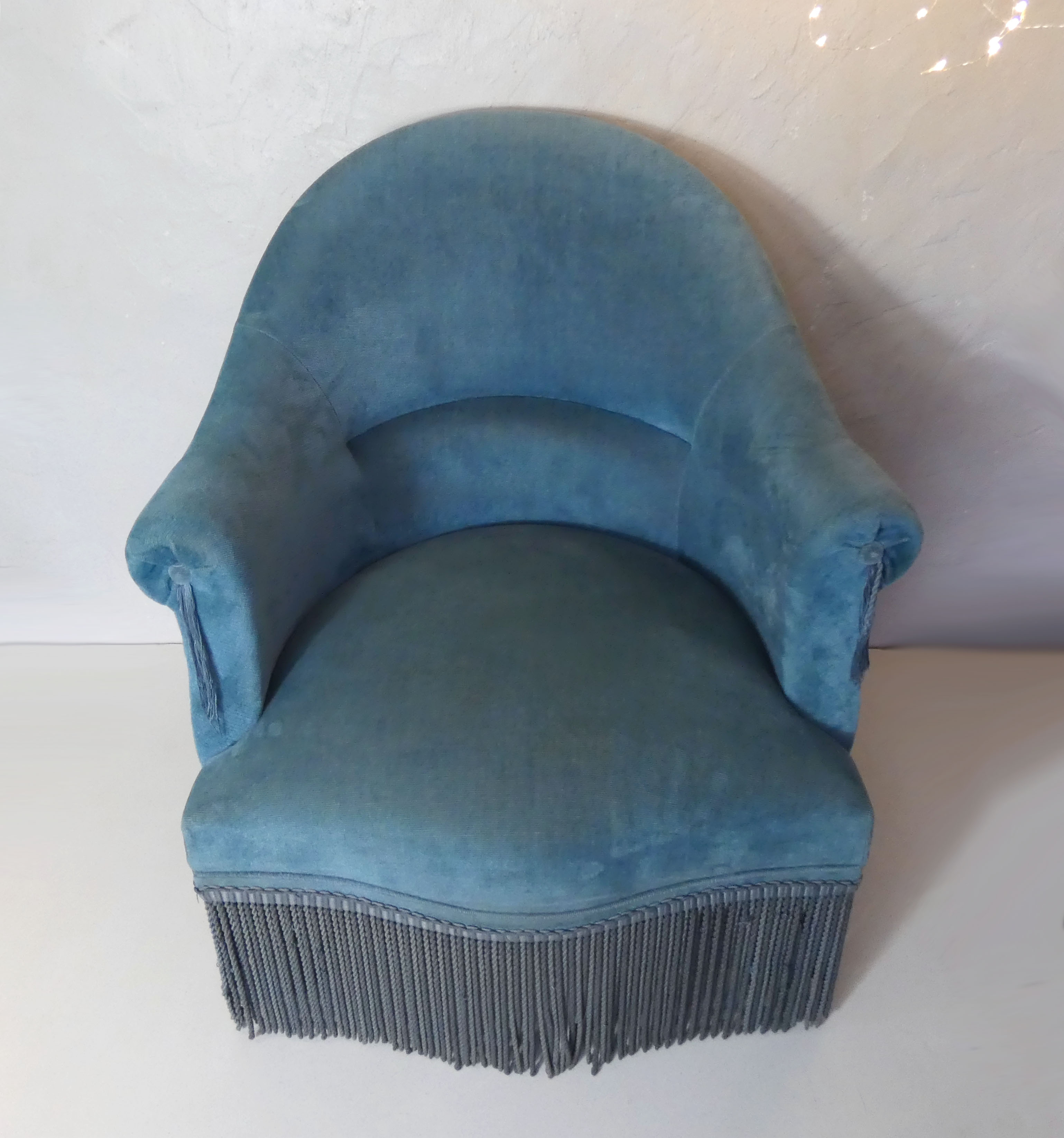 Fauteuil crapaud velours bleu
