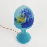 Lampe champignon Art déco en verre bleu
