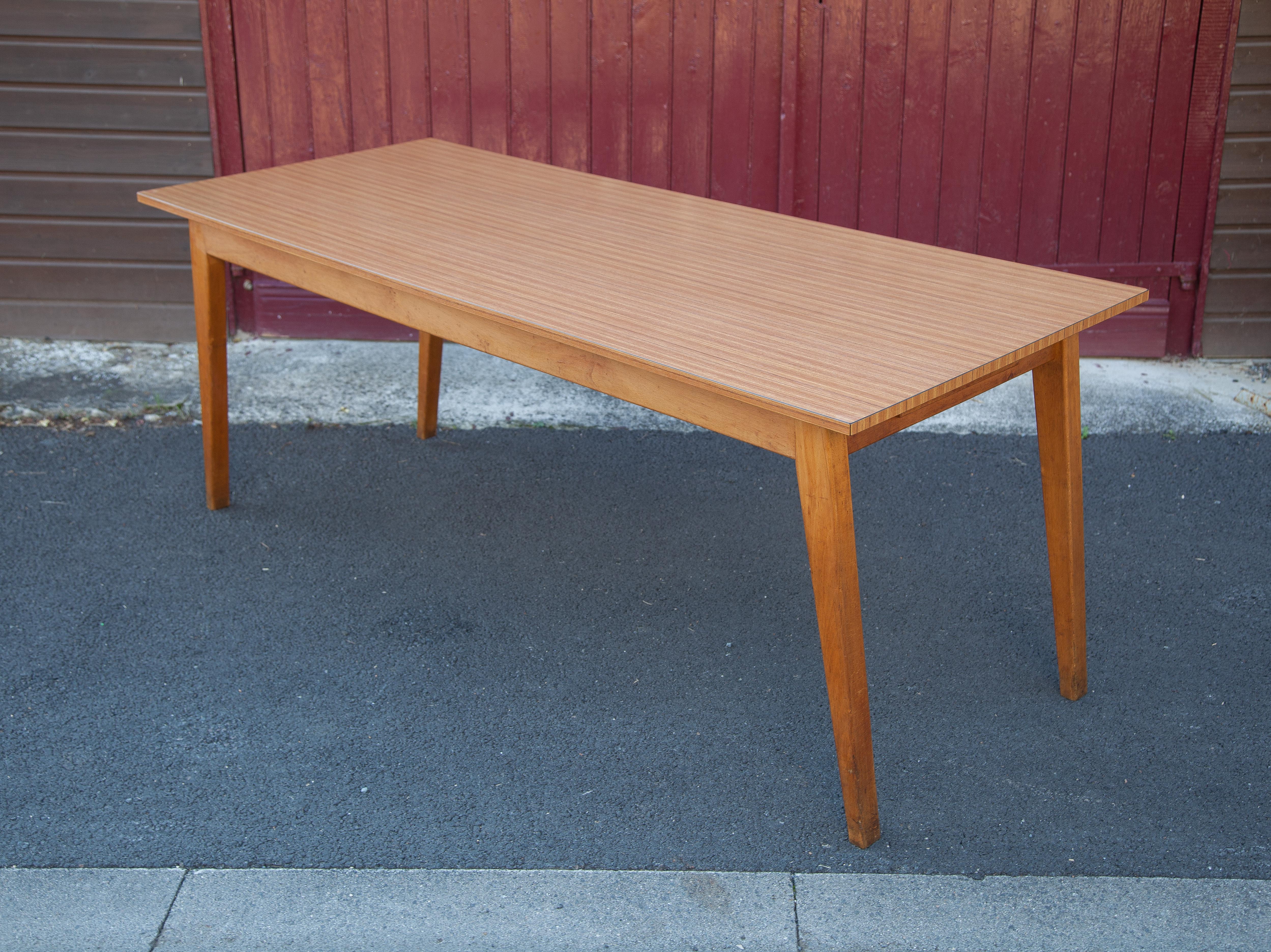 Antique dining table, wooden table and formica tray