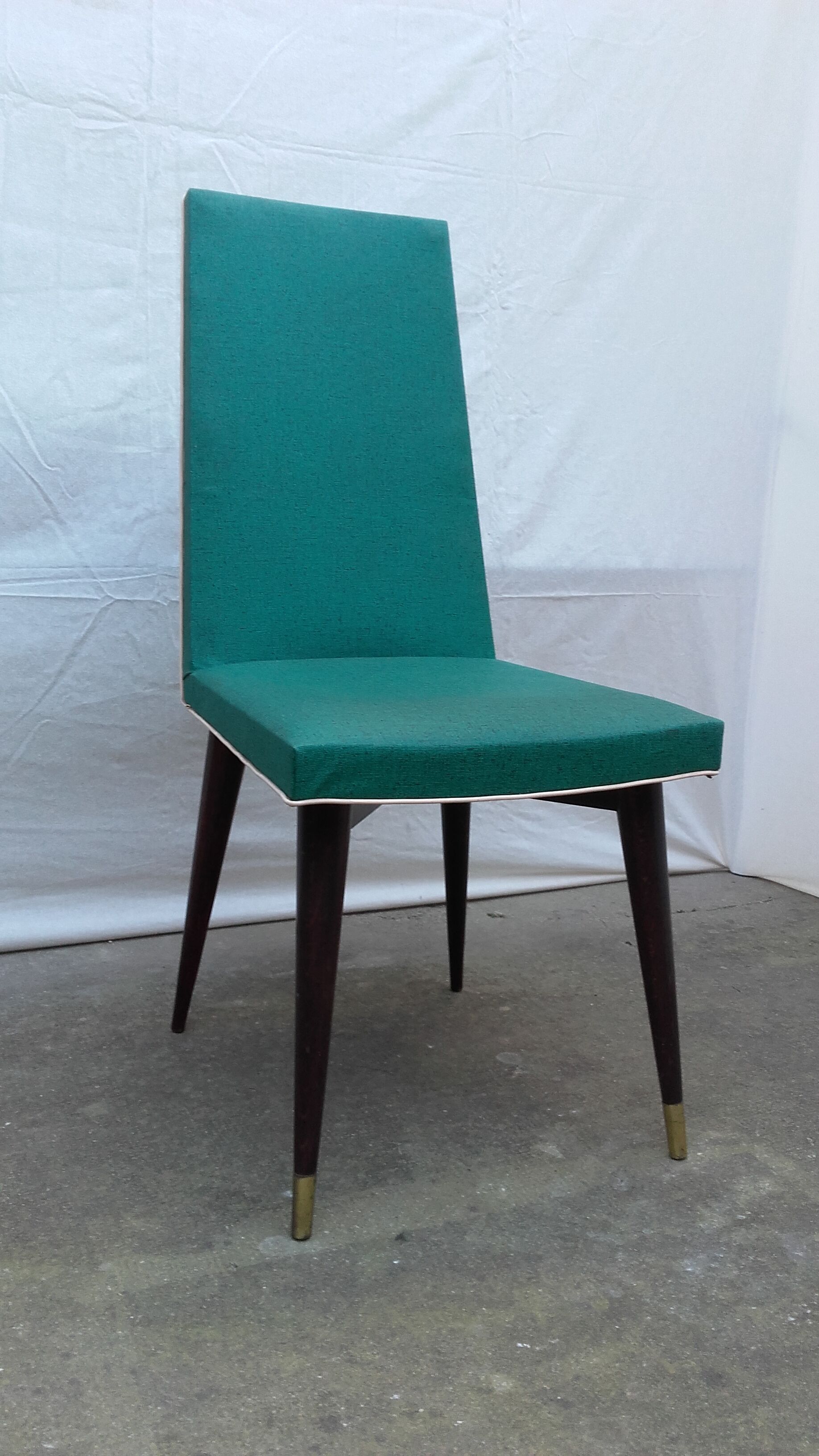 Six modernist green skai chairs