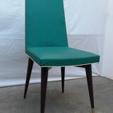Six modernist green skai chairs