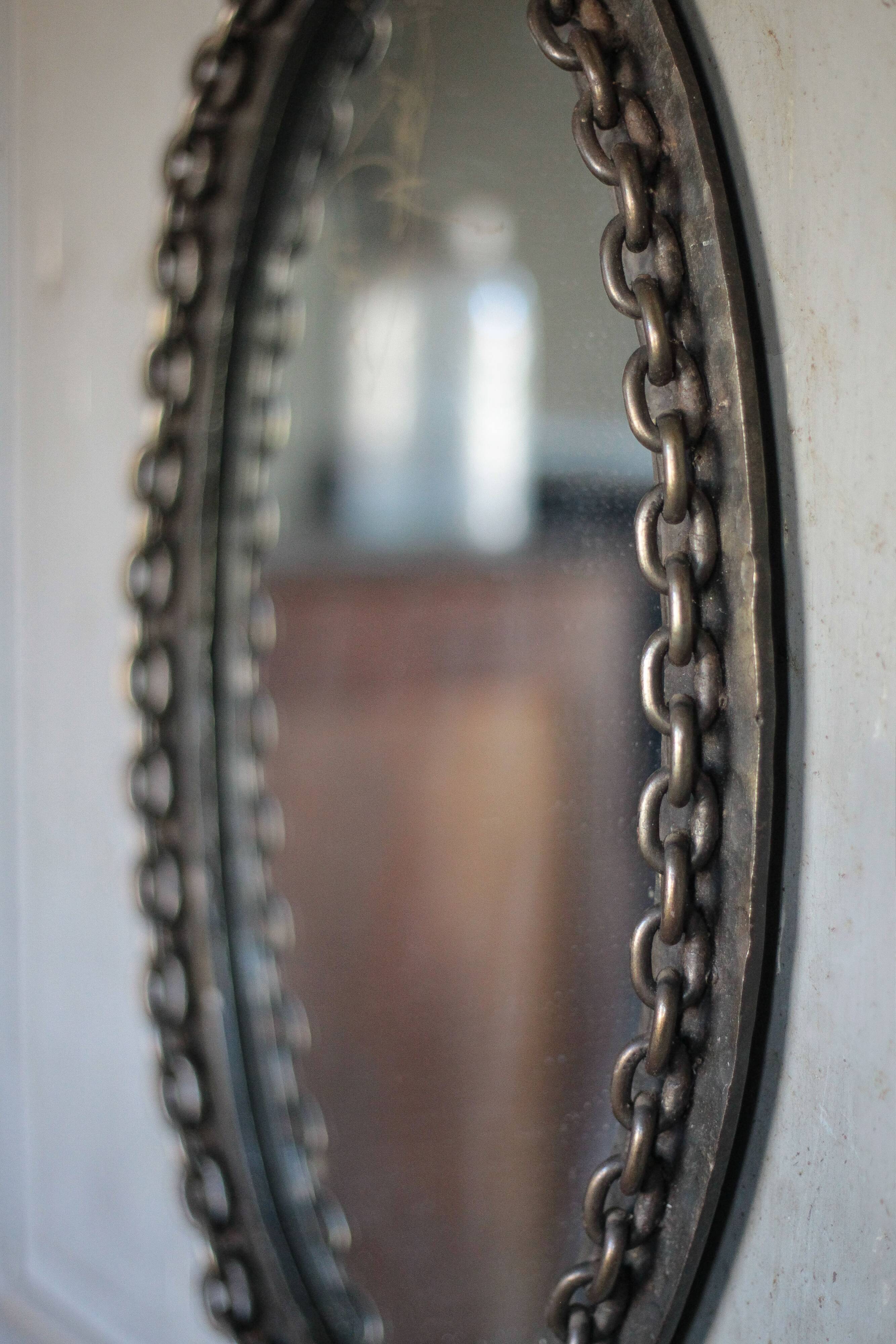 Vintage mirror, wall mirror, oval mirror, wrought iron mirror, brutalist