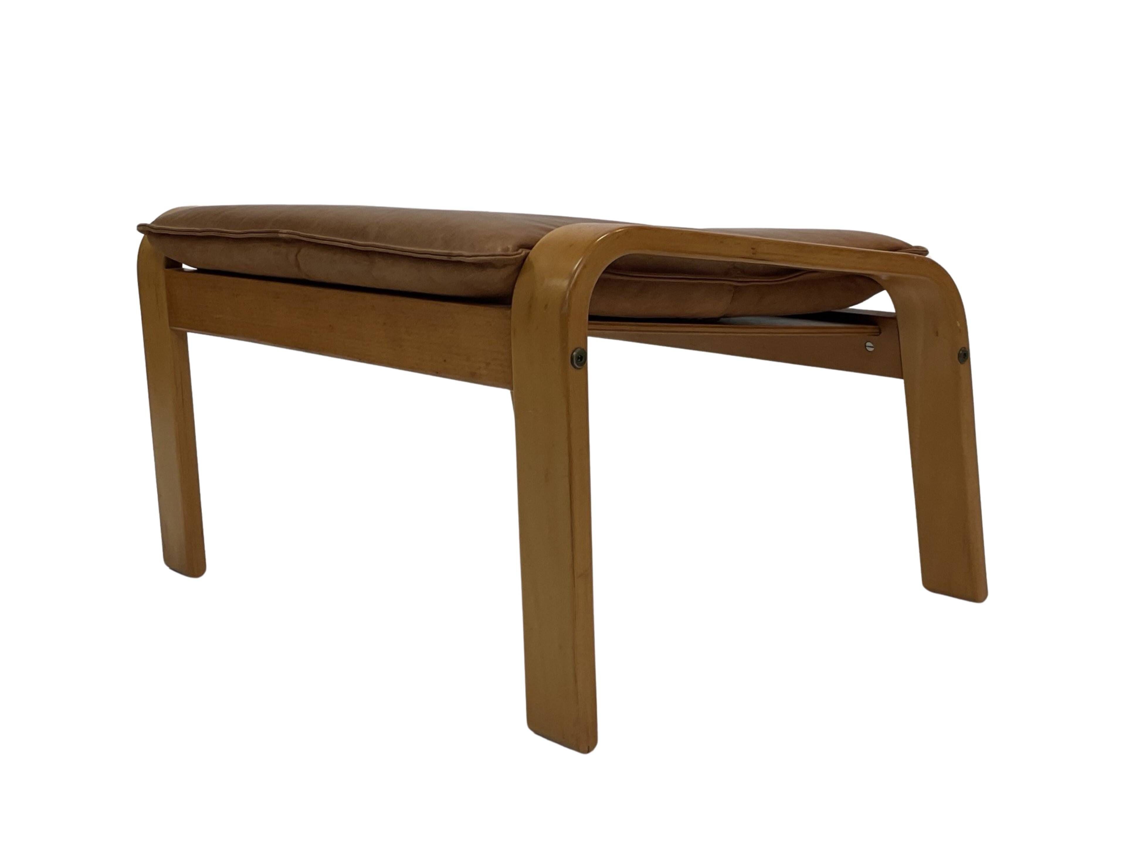 Vintage IKEA Poang Tan Leather Cantilever  Footstool Ottoman Design