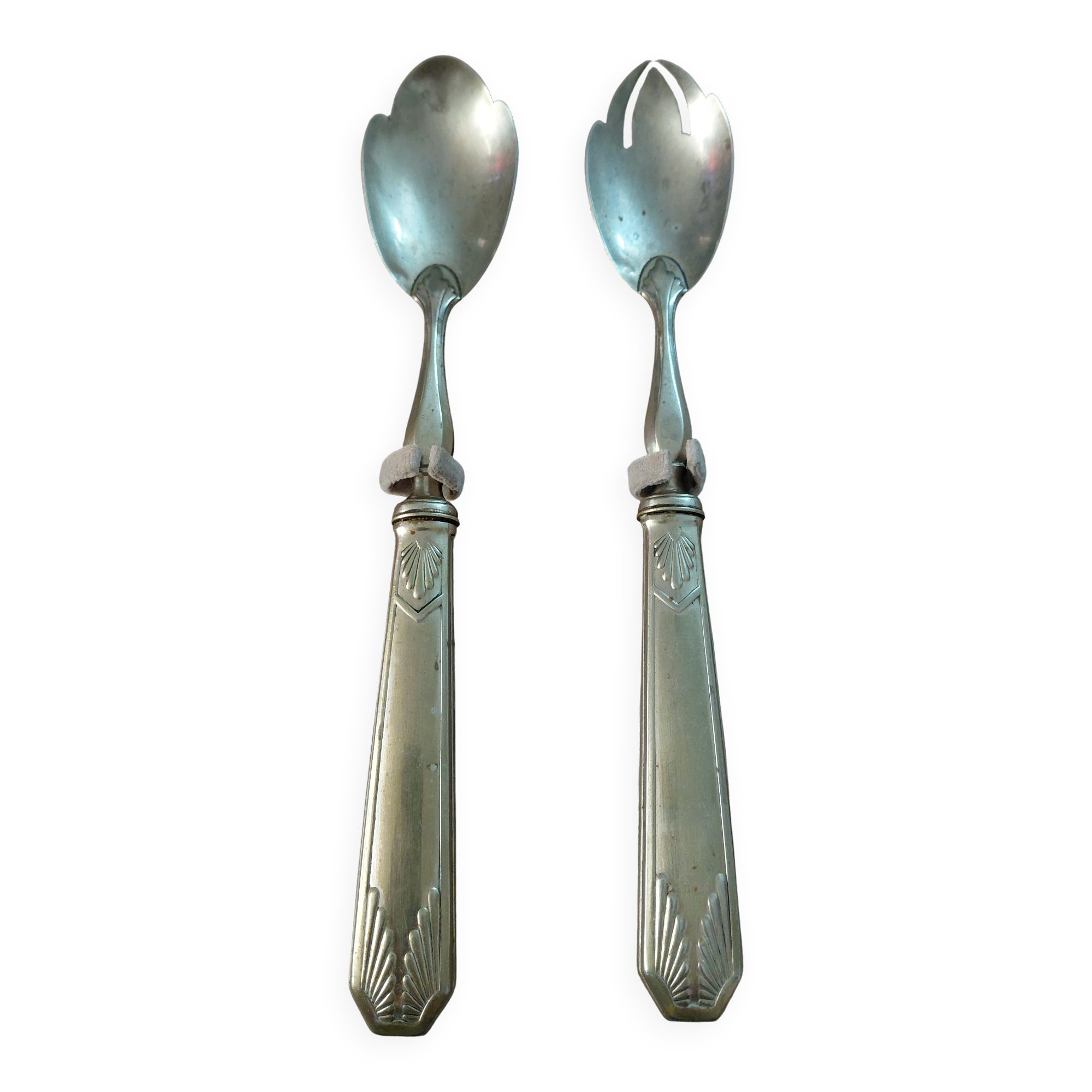 White metal Art Deco salad cutlery