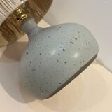 Vintage lamp base in beige-grey ceramic stoneware with raffia lampshade, 1970s
