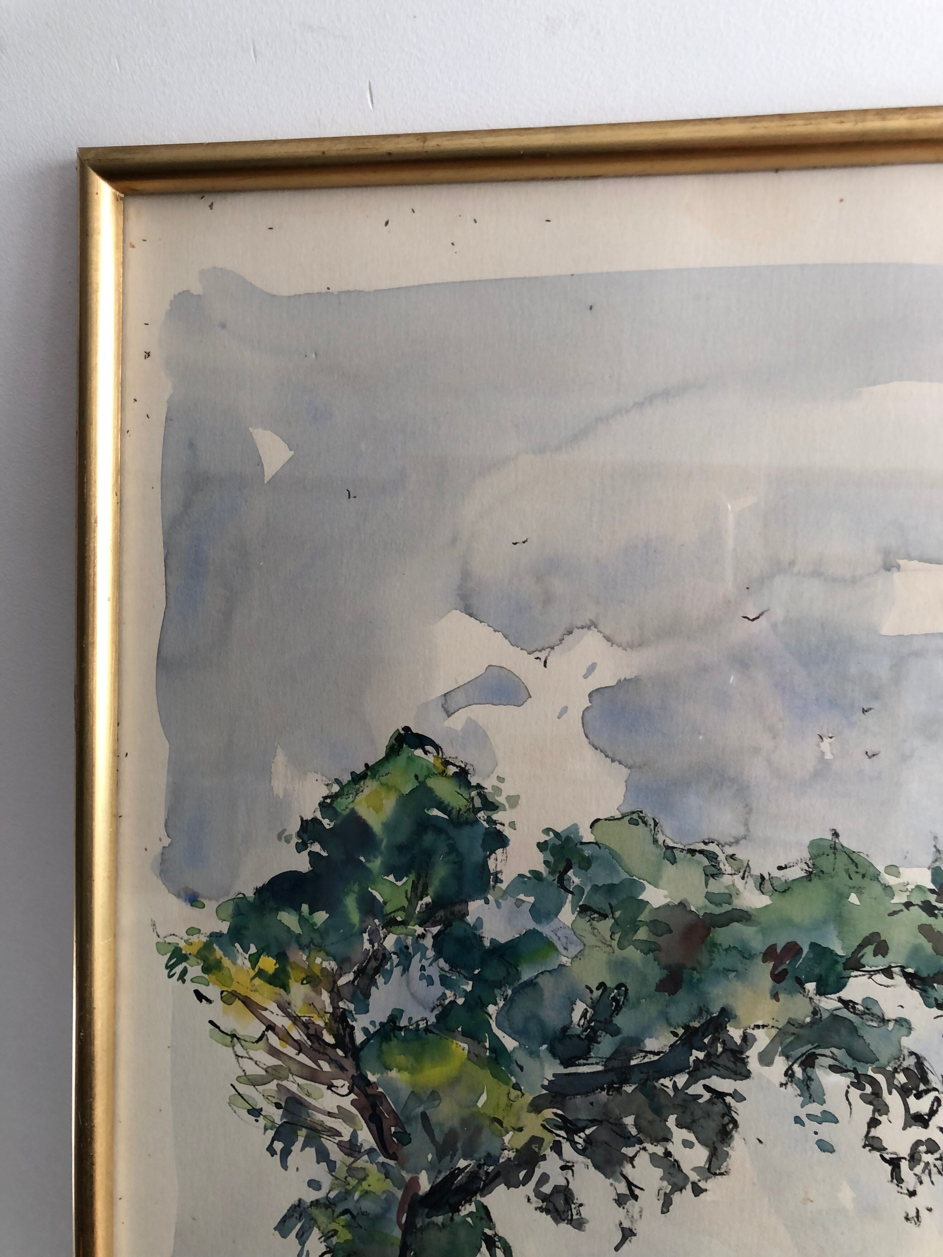 Watercolor by Georges Prestat River in Central African Republic