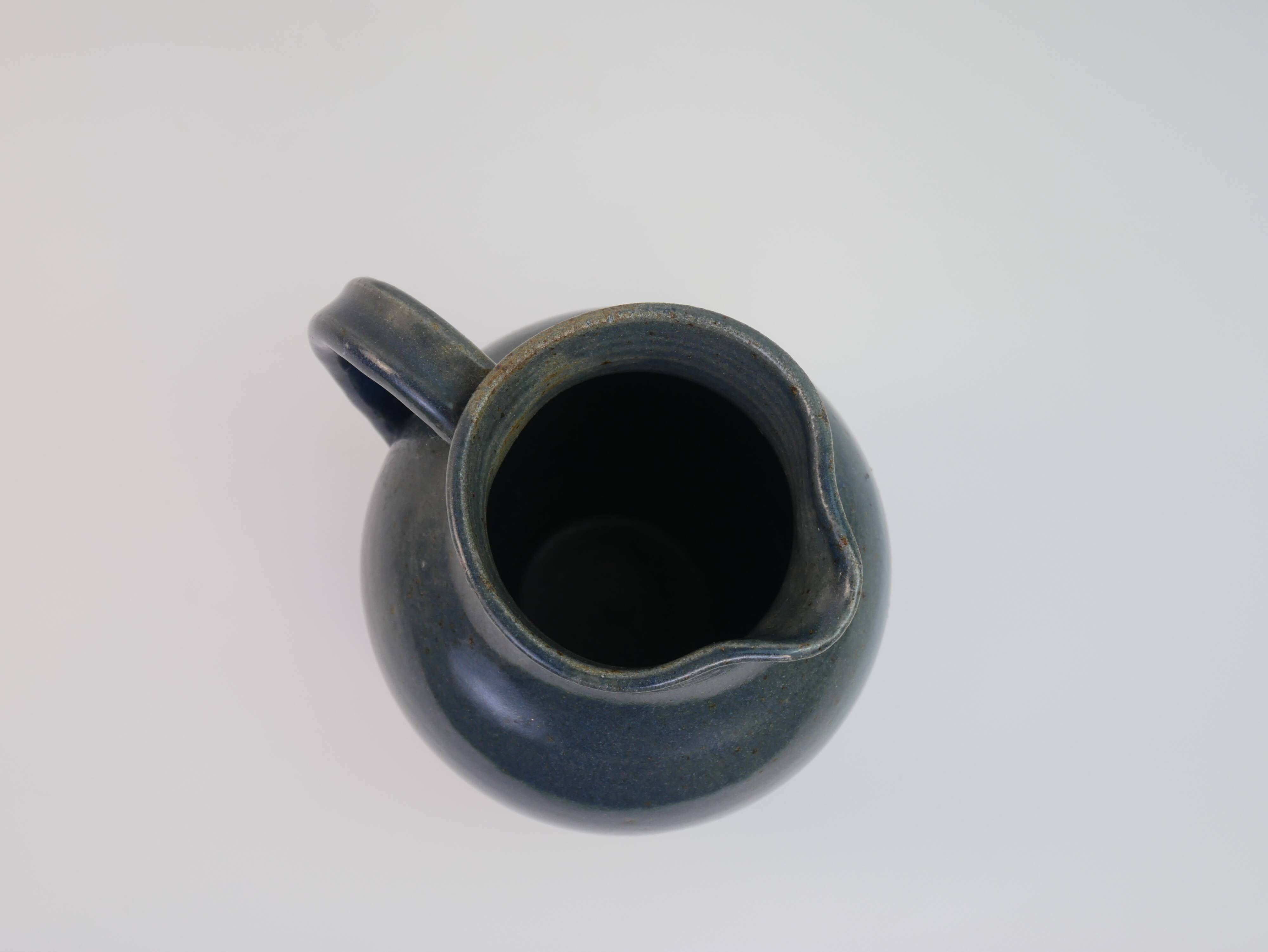Large blue glazed stoneware pitcher Le Rivet France