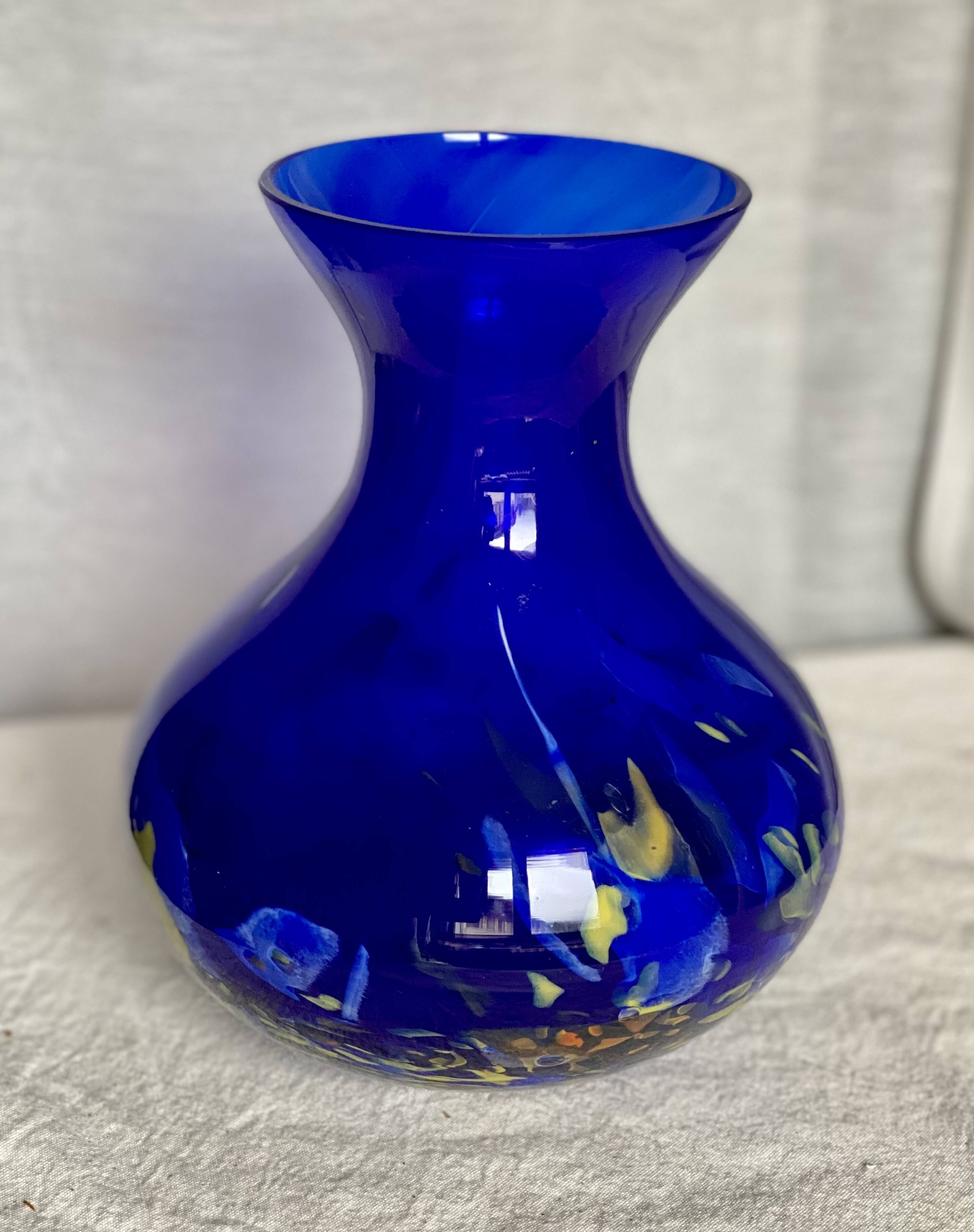 La Rochère vintage speckled blue glass vase 1970-80