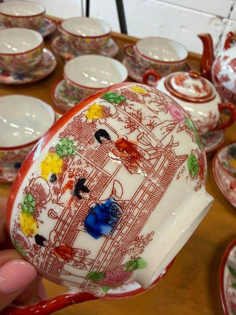 Vintage Oriental Tableware Geisha Girl: 10-Piece Coffee Set