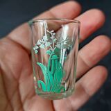 Vintage silkscreened lily of the valley motif liqueur set, 1940/50