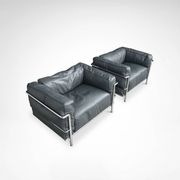 LC3 down cushions Y extra leather armchairs by Le Corbusier Cassina 1990s