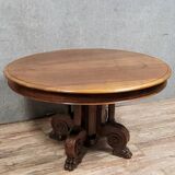 Honoré Dufin: Walnut pedestal table with extensions, stamped Napoleon III period