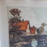 Tableau ancien 1940-1950 intitulé "la décrue"