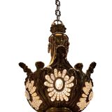 Vintage Bronze & Crystal Beaded Chandelier, 1950s