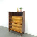 Donker vintage fineer design vitrinekast Jirak, boekenkast