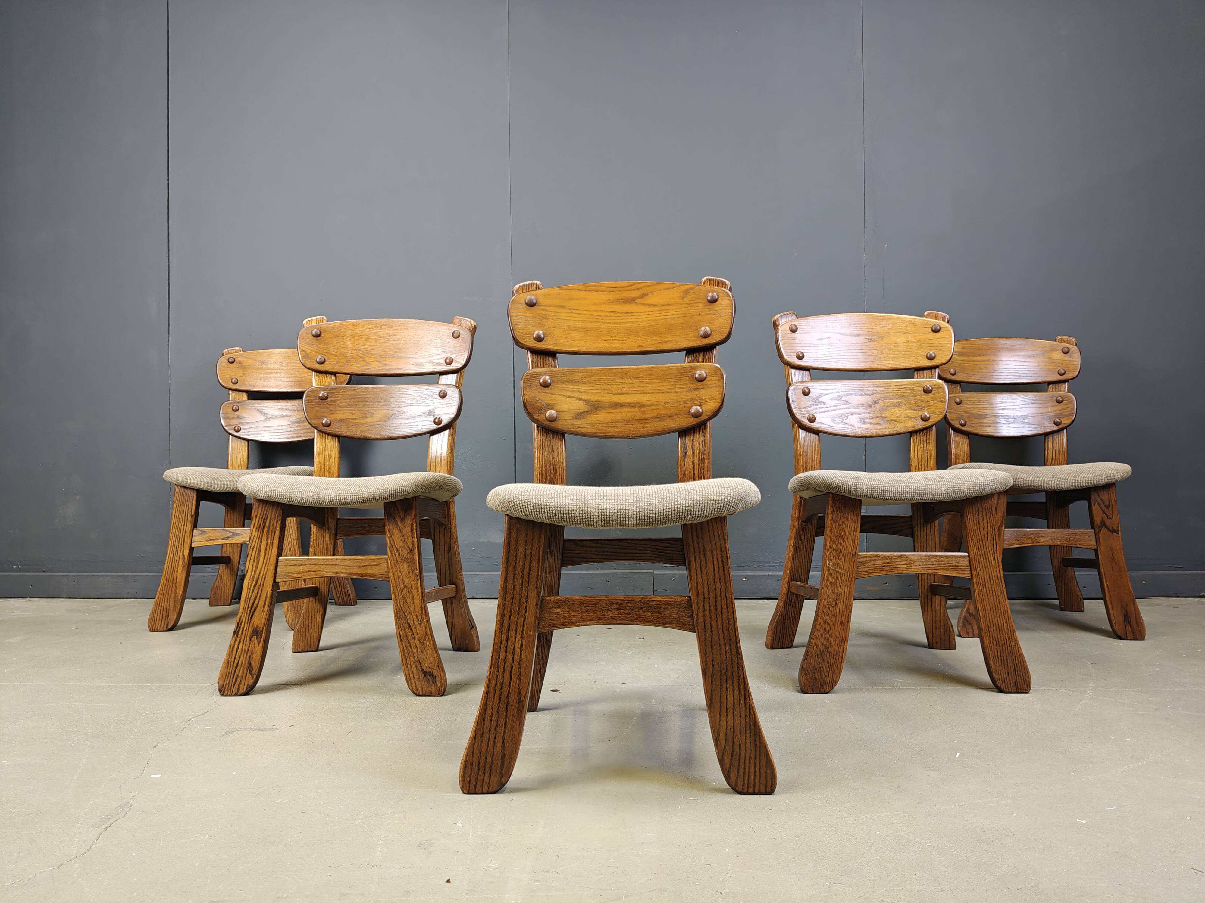 Vintage brutalist dining chairs, set of 5 - 1960s