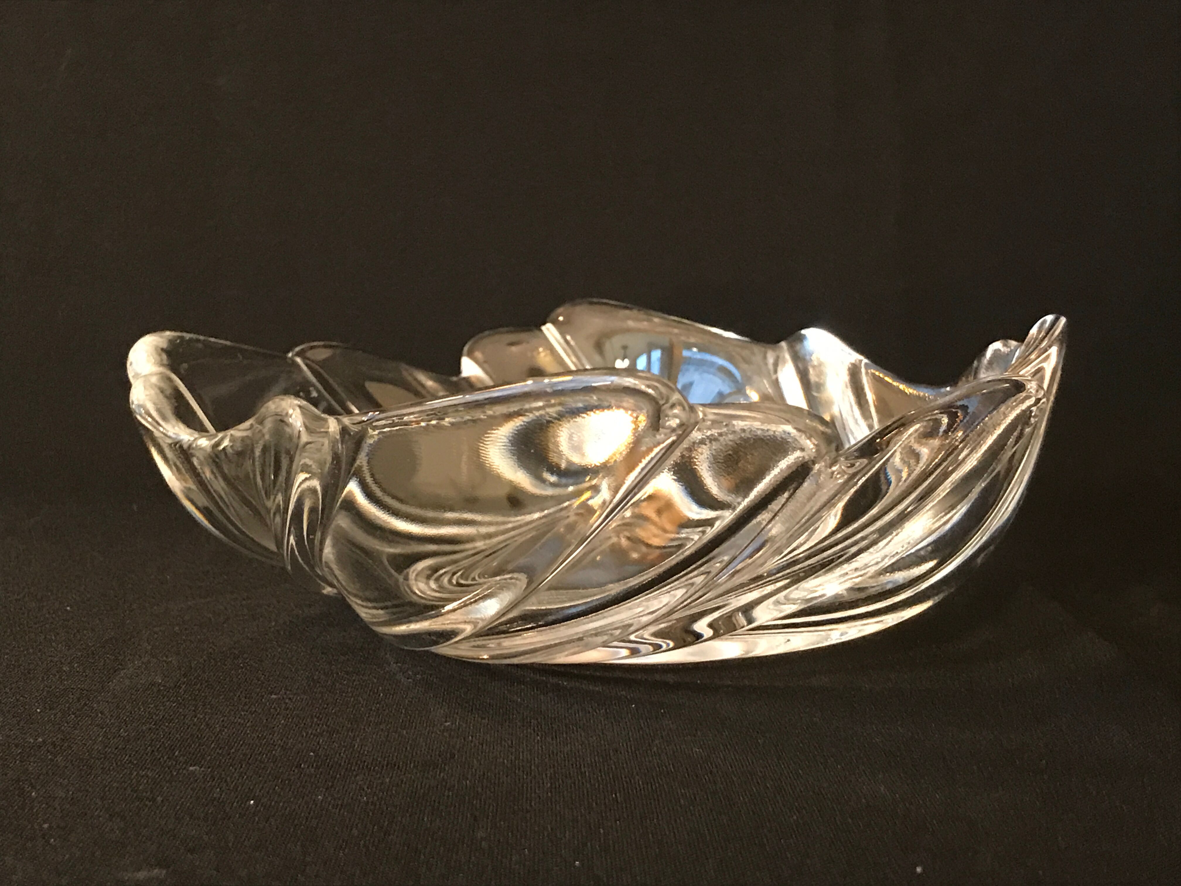 Clear crystal bowl burke wave empty pocket vintage art deco