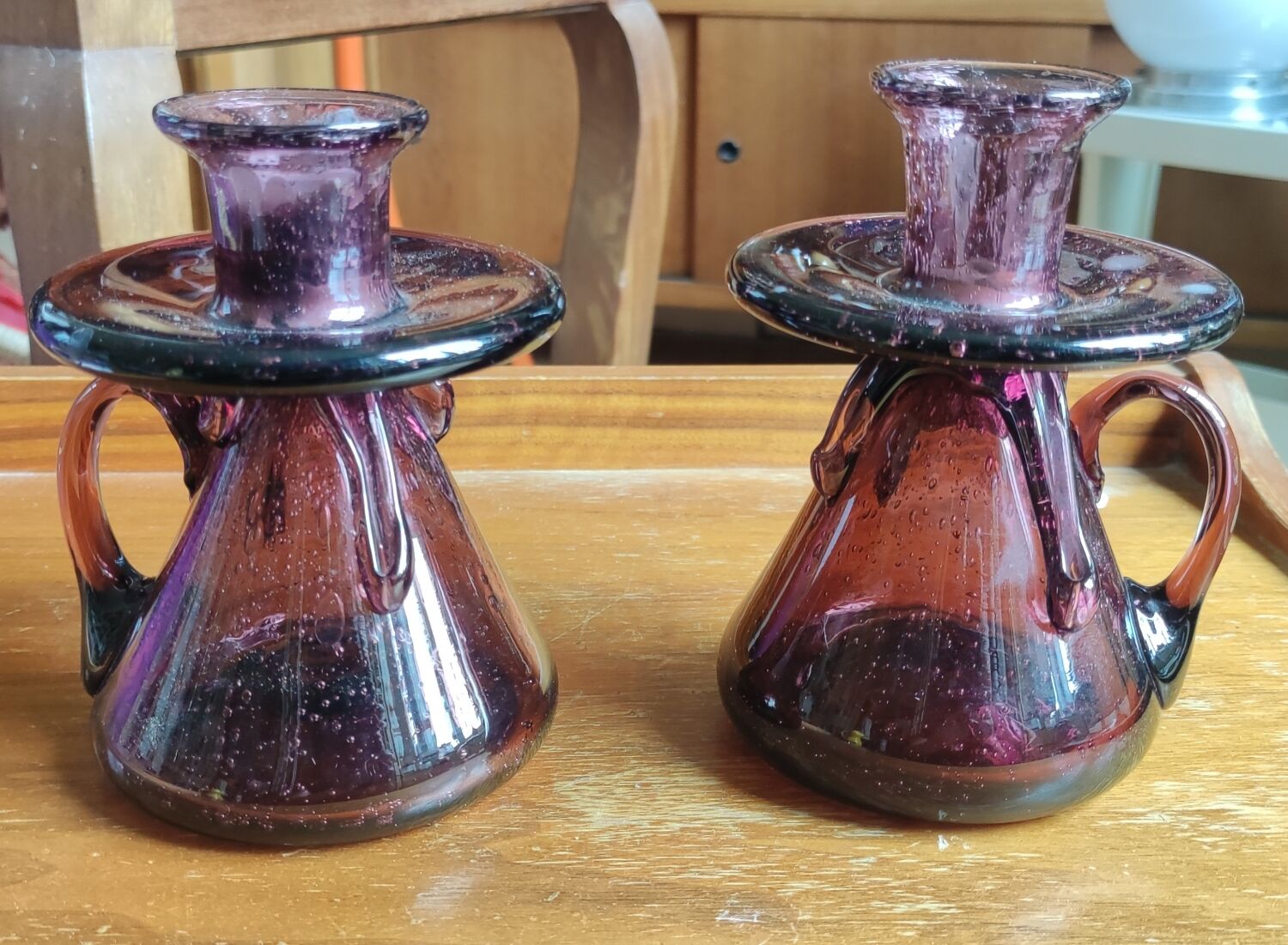 Pair of candlesticks Verrerie de Biot